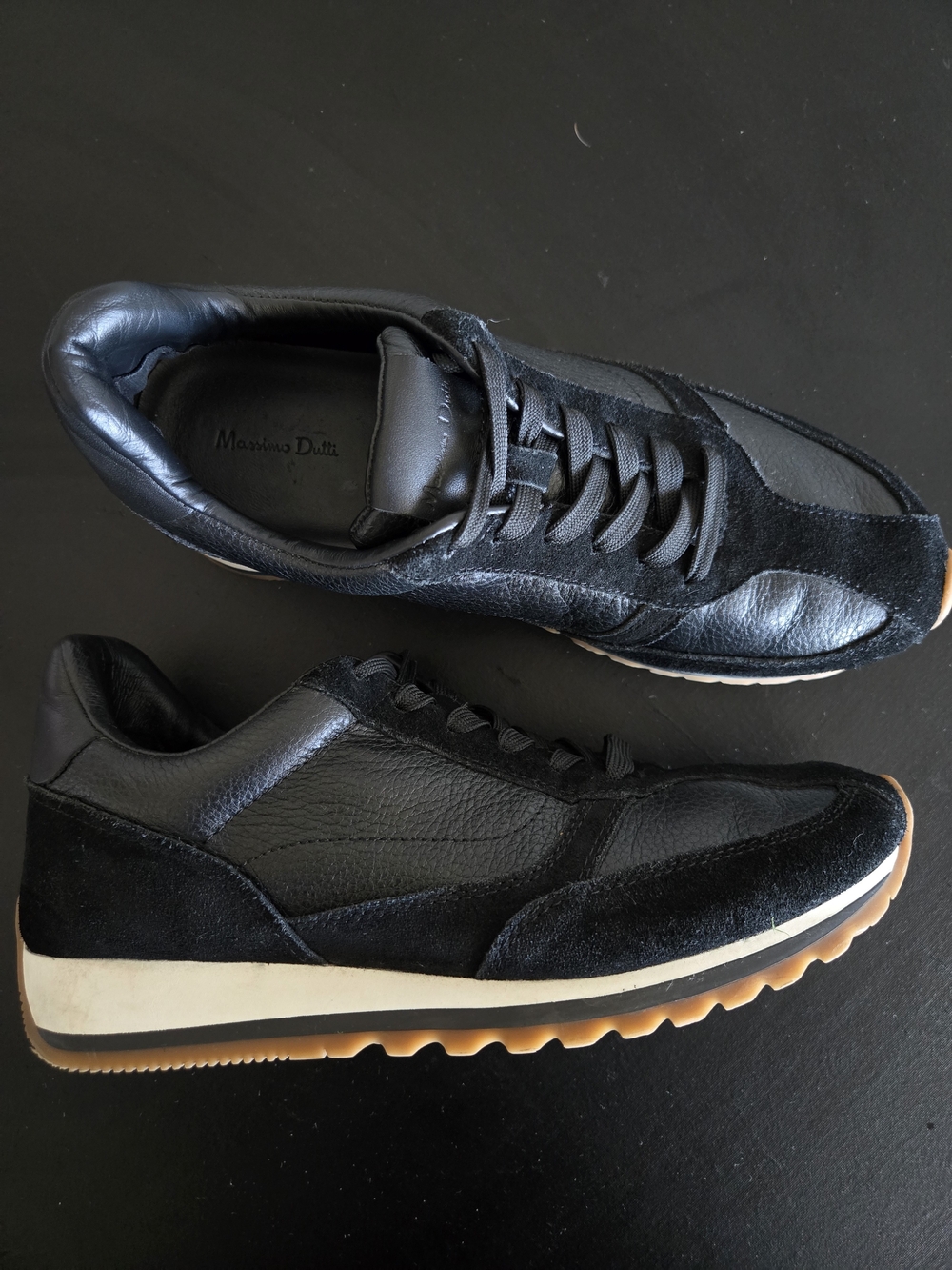 Massimo Dutti Men’s Black Leather & Suede Runner Sneakers